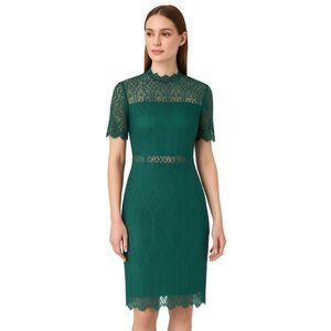 Zalalus Green Sheer Lace High Neck Elegant Bodycon Midi Dress Womens 10